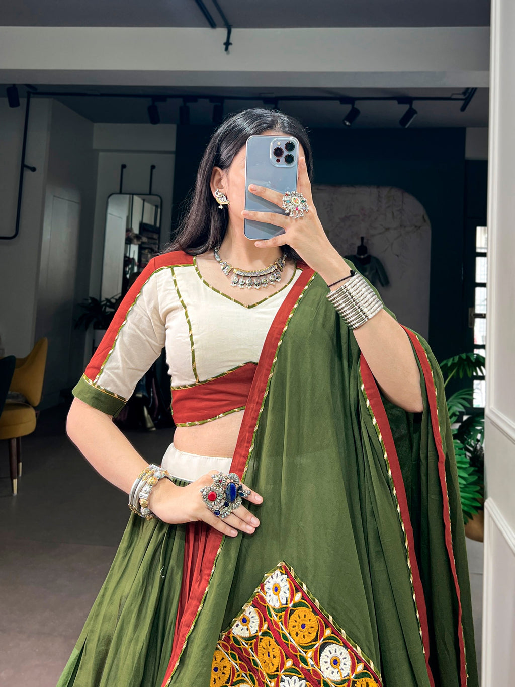 Varsha Multicolor Cotton Gamthi Lehenga