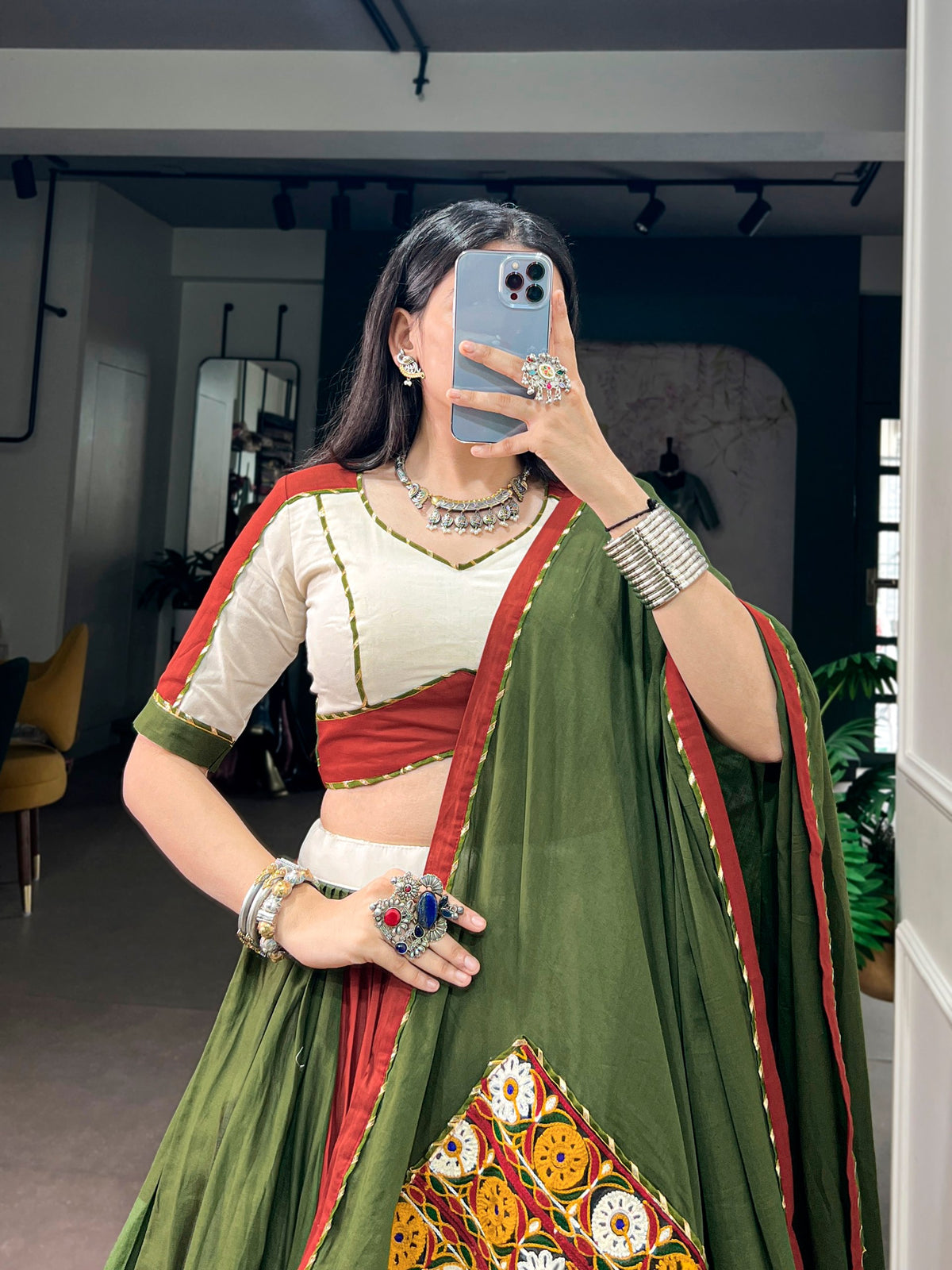 Varsha Multicolor Cotton Gamthi Lehenga