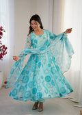 Sky Blue Fox Georgette Floral Print Anarkali Suit Set