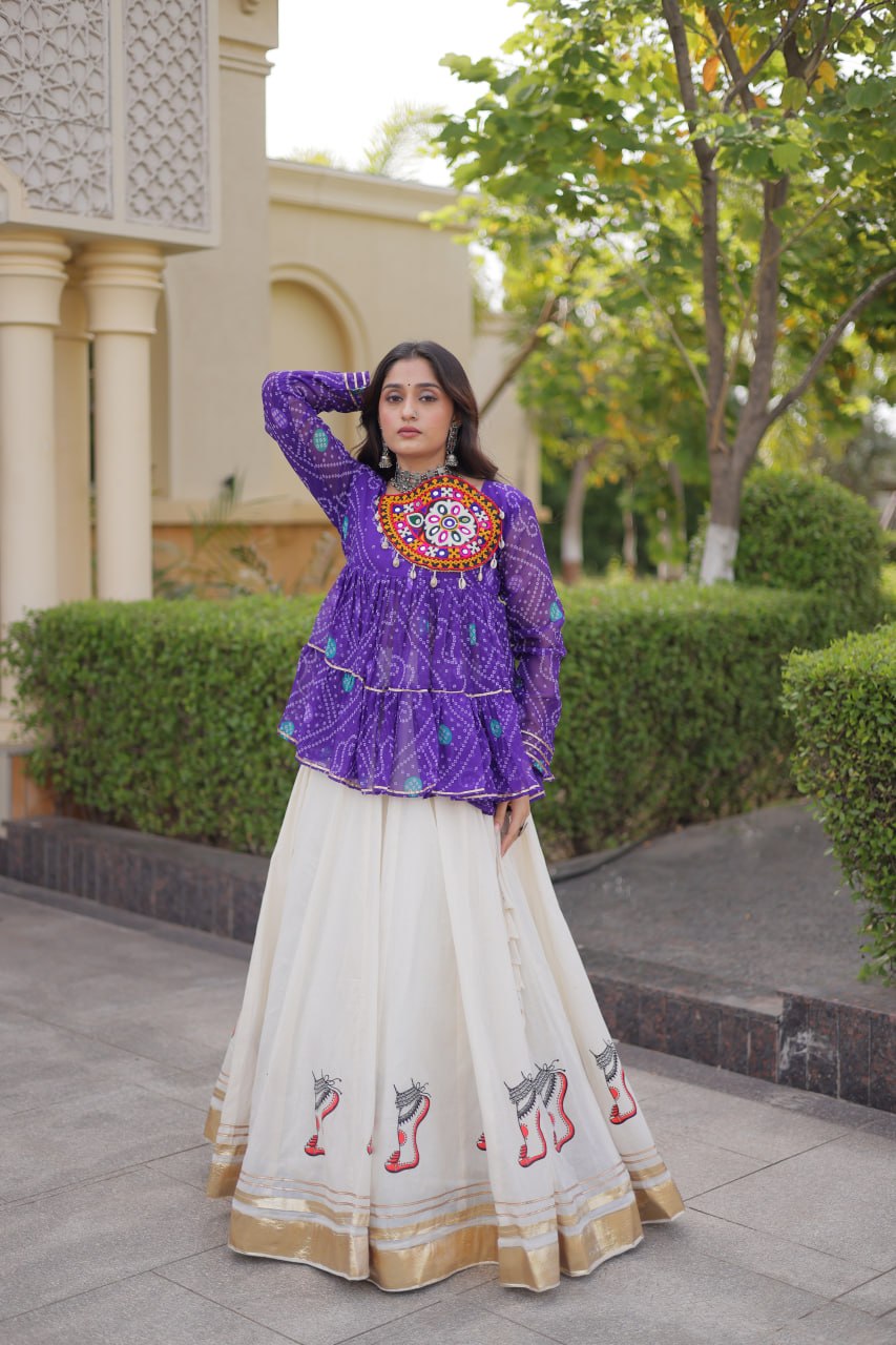 Harshita Purple Kora Cotton Gota-Lace Bandhani Lehenga