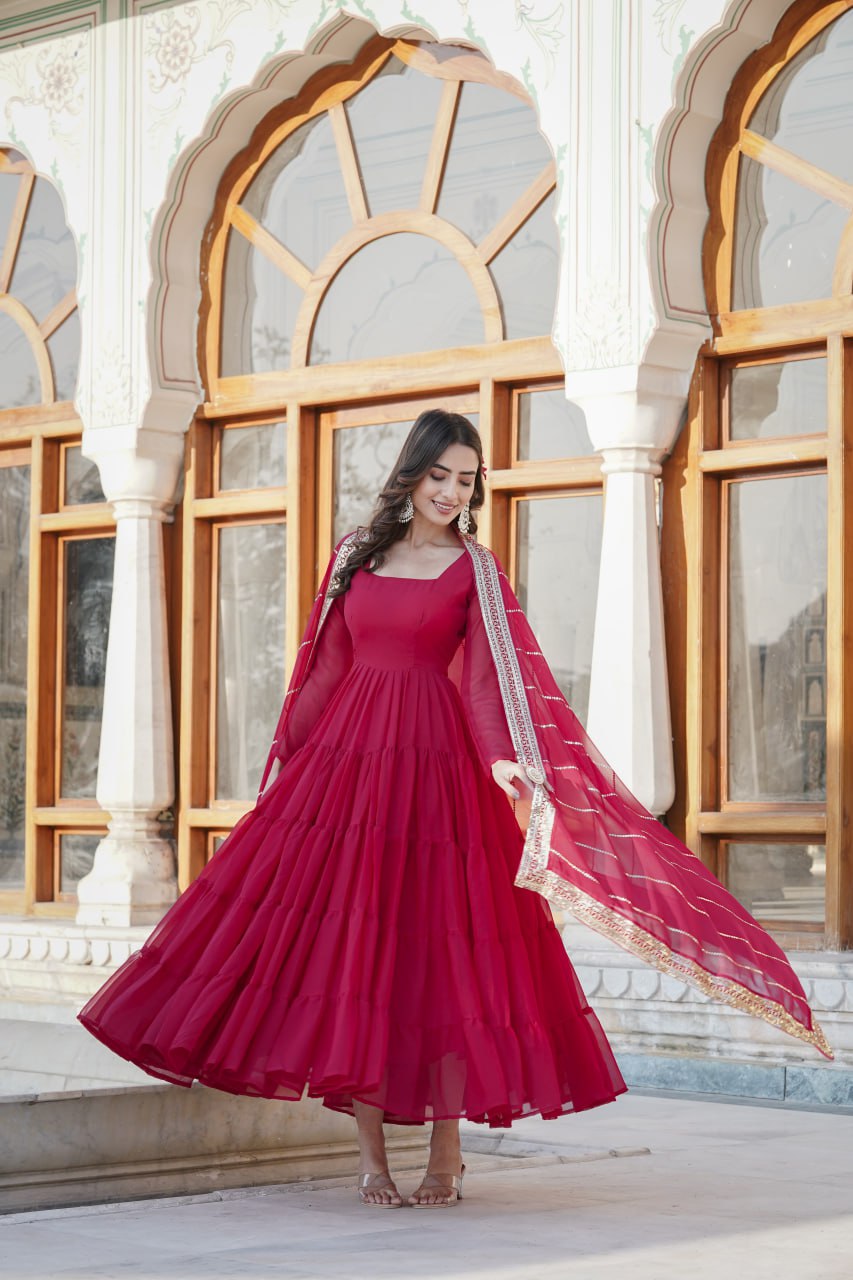 Dakshayani red georgette anarkali gown set