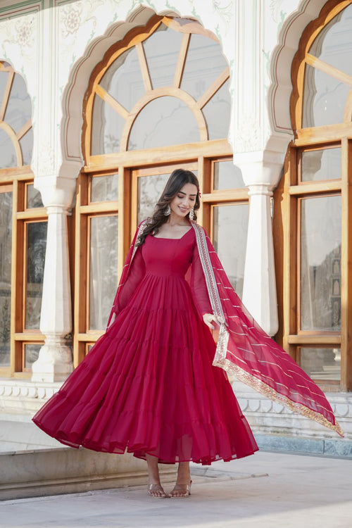 Dakshayani red georgette anarkali gown set