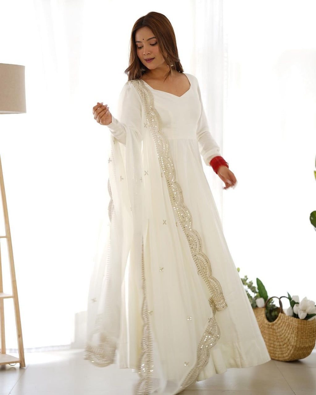 Prema white chanderi silk anarkali suit set