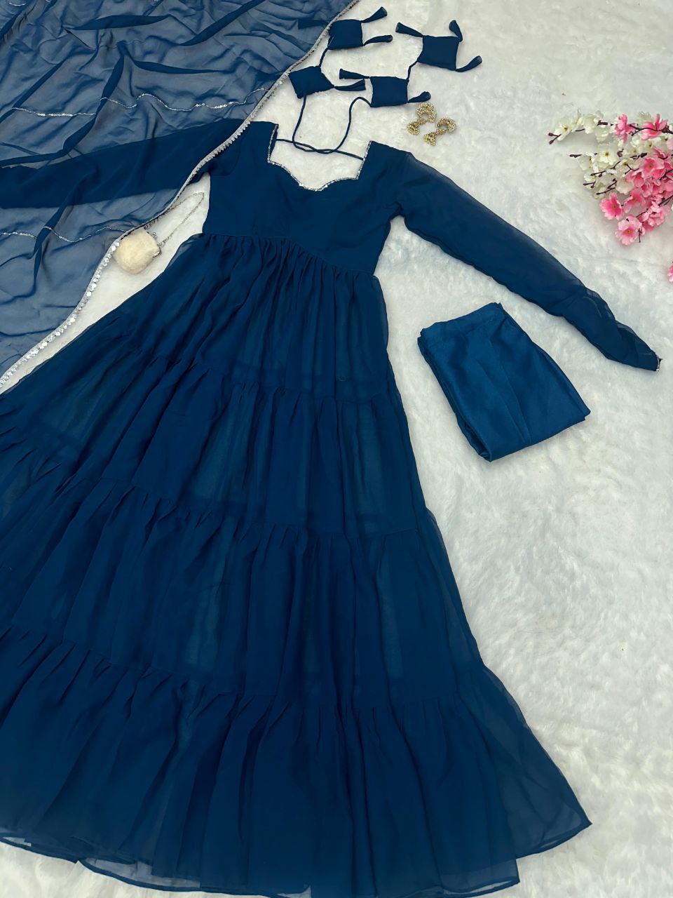 Mihika Blue Georgette Flared Anarkali Suit Set