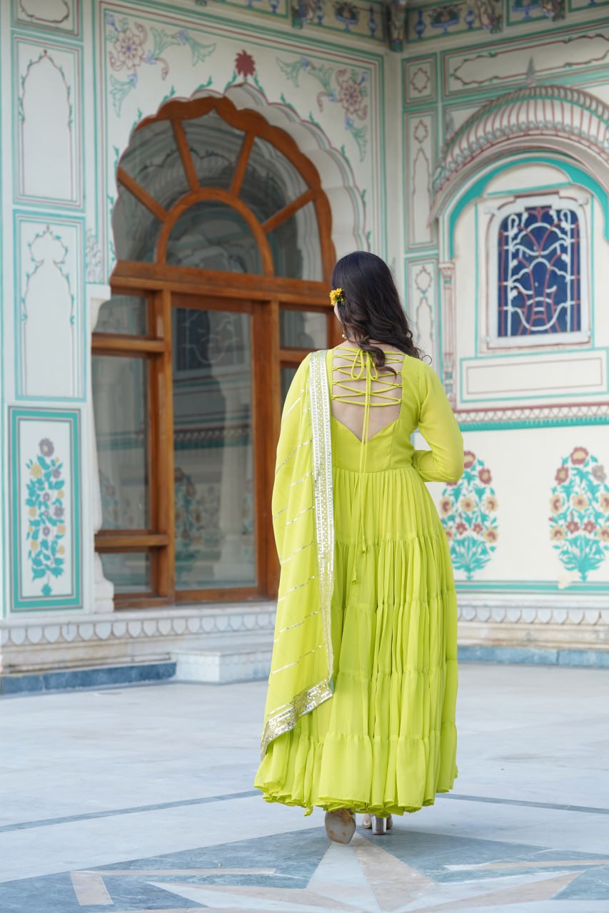 Dakshayani green georgette anarkali gown set