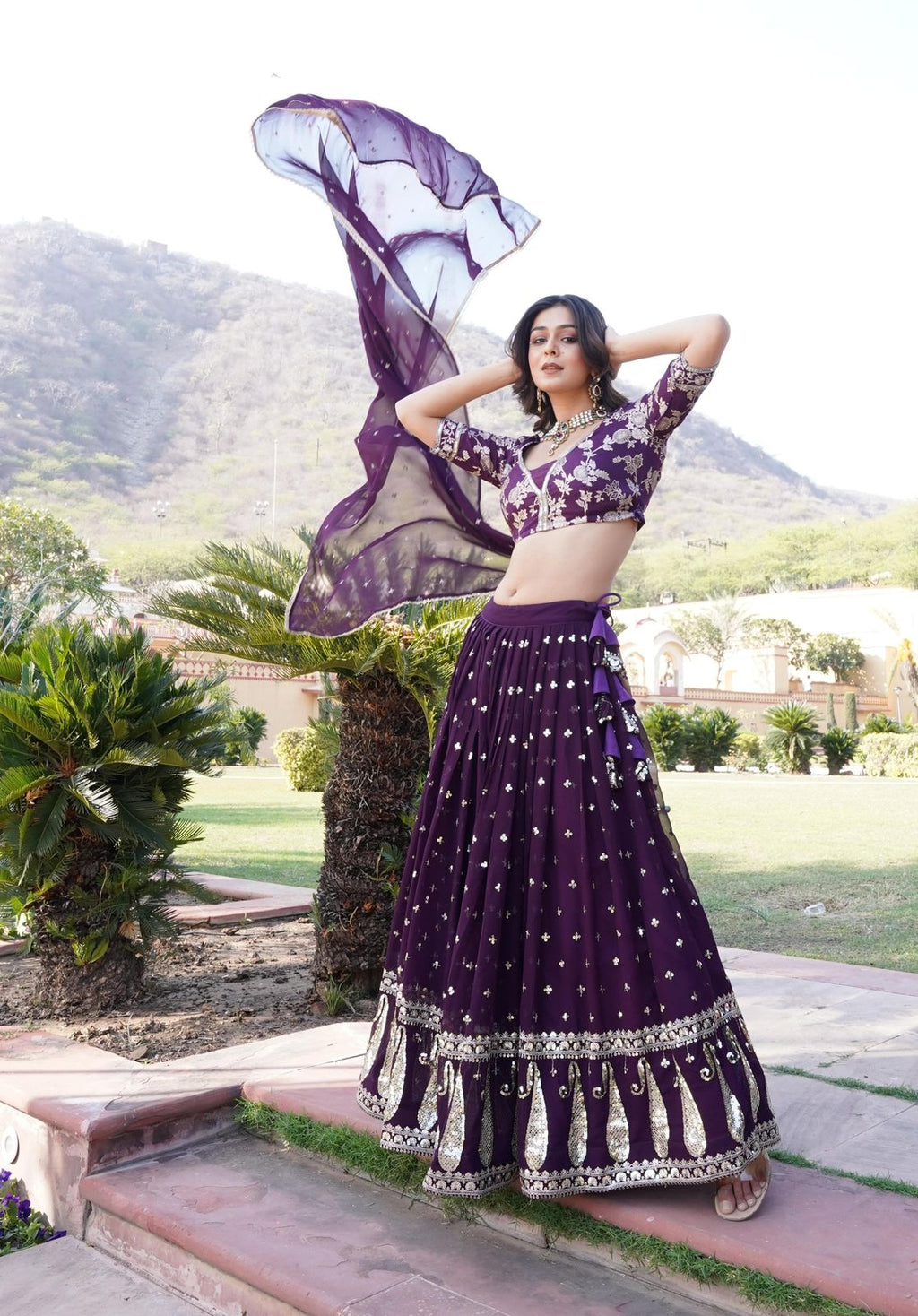 Vrinda purple sequins embroidered lehenga set