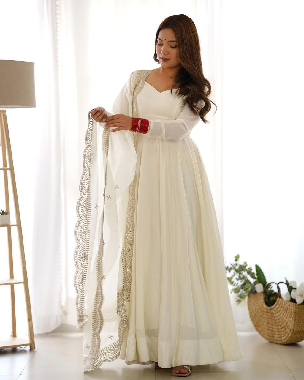 Prema white chanderi silk anarkali suit set
