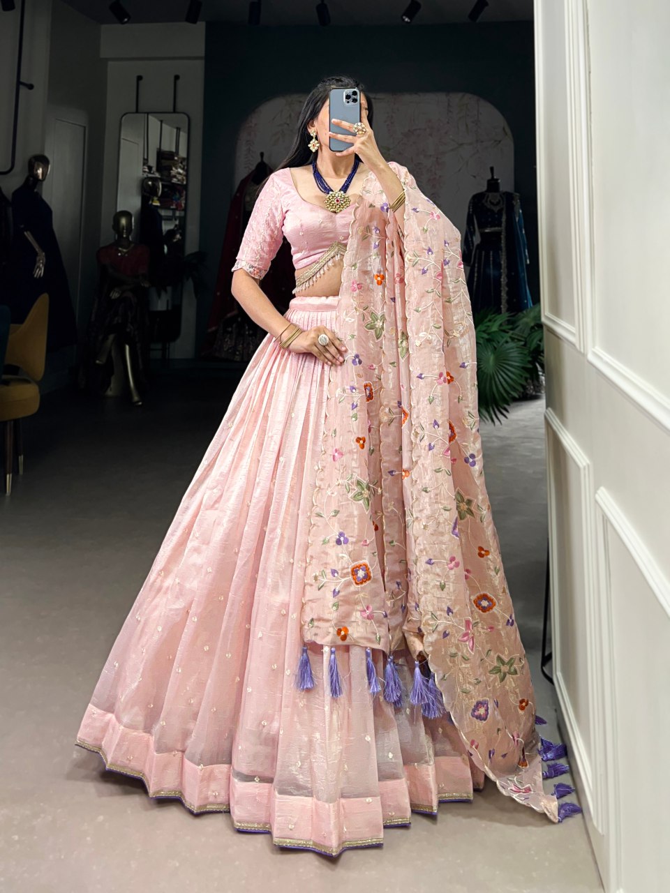 Sharvi pink gold crush embroidered lehenga set