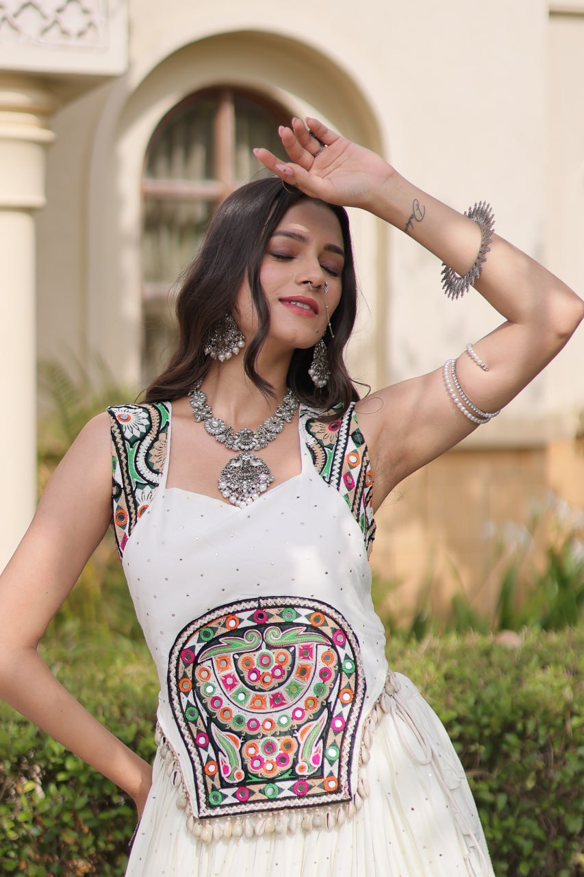 Yashvi White Reyon Mukesh Patti Lace Lehenga Choli