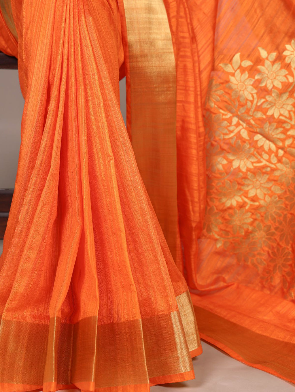 Orange Color Raw Silk Zari Weaving Saree with Unstitched Blouse