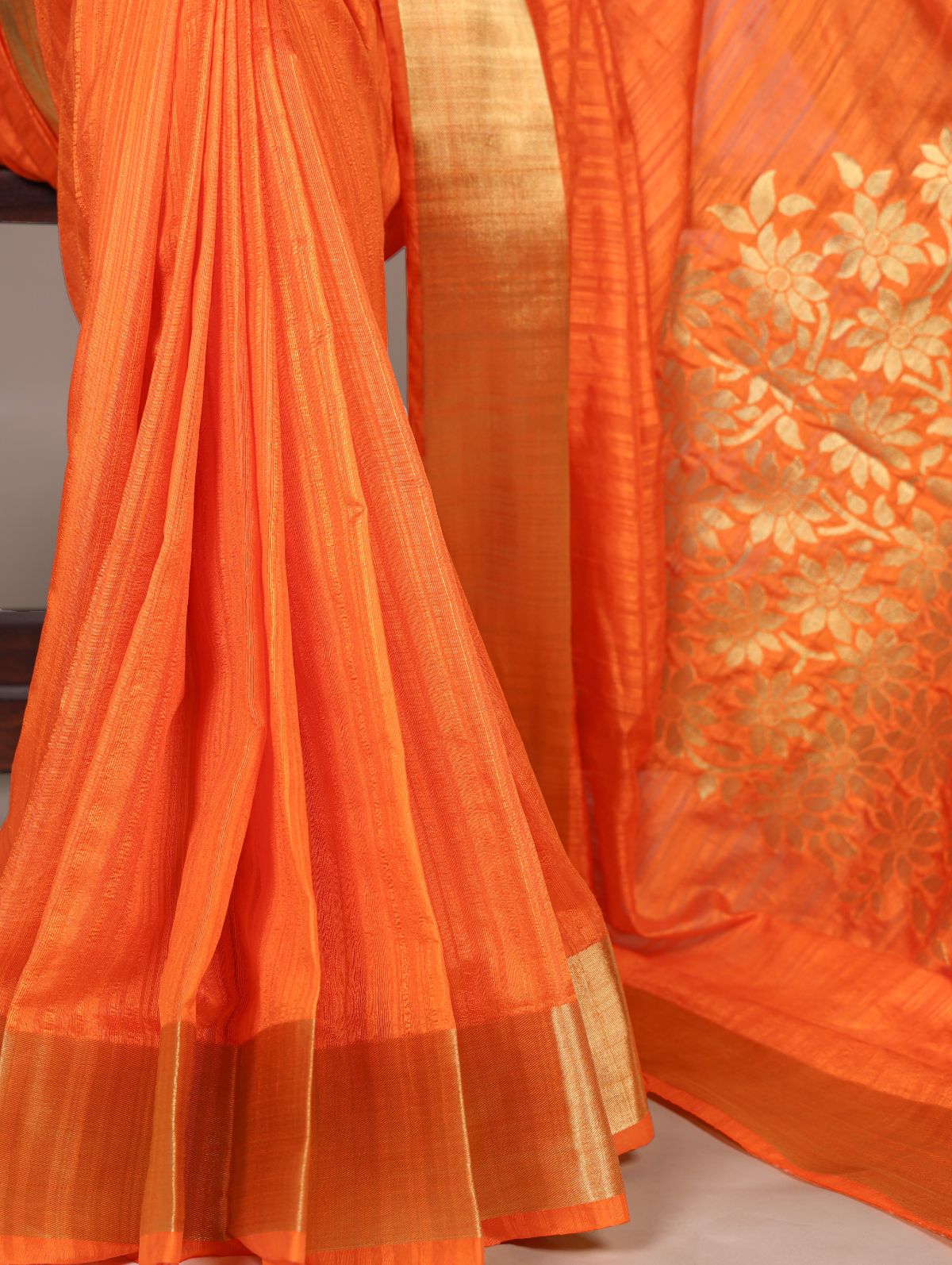 Orange Color Raw Silk Zari Weaving Saree with Unstitched Blouse