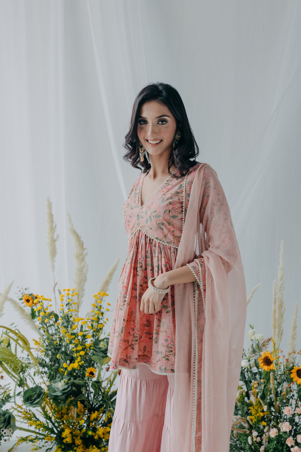 Ojaswi Pink Cotton Kurti Sharara Set