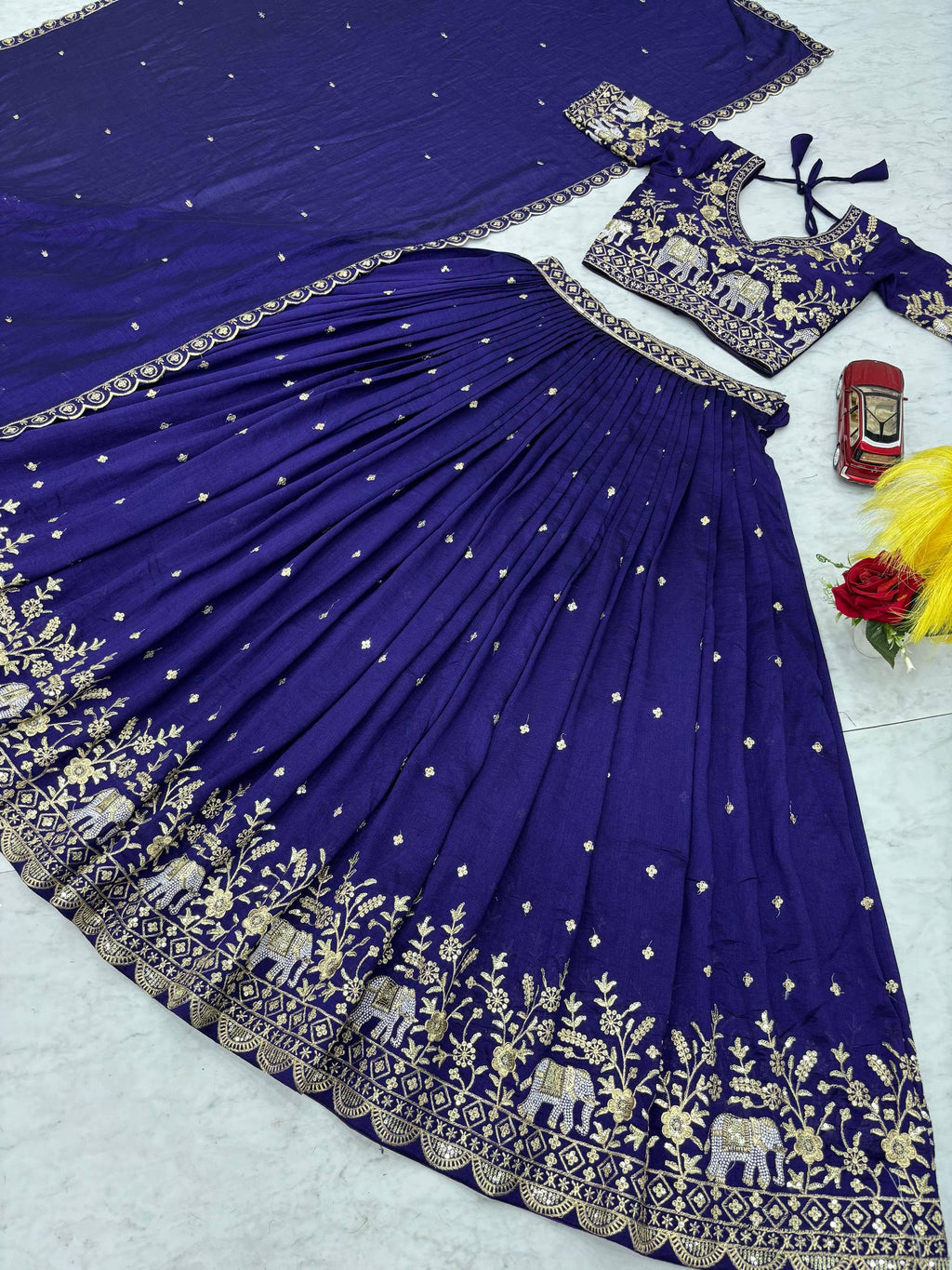 Gopi Navy Blue Vichitra Silk Embroidery Sequins Thread Work Lehenga Choli