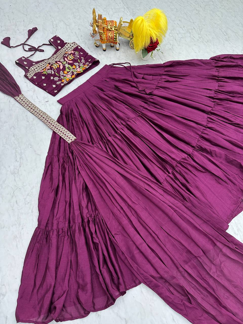 Maanvi purple festive wear embroidered lehenga choli with koti