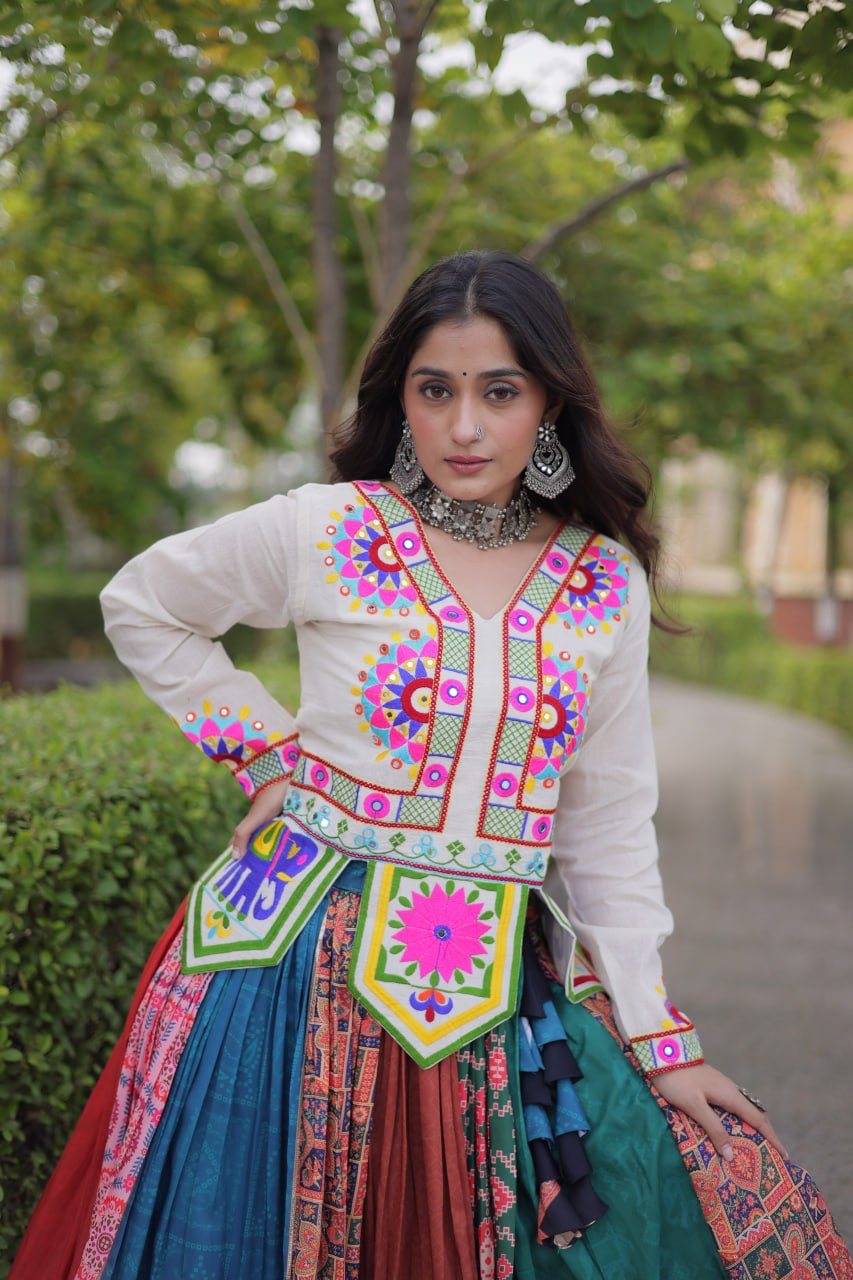 Dhriti Multicolor Cotton Printed Gota Lehenga Choli