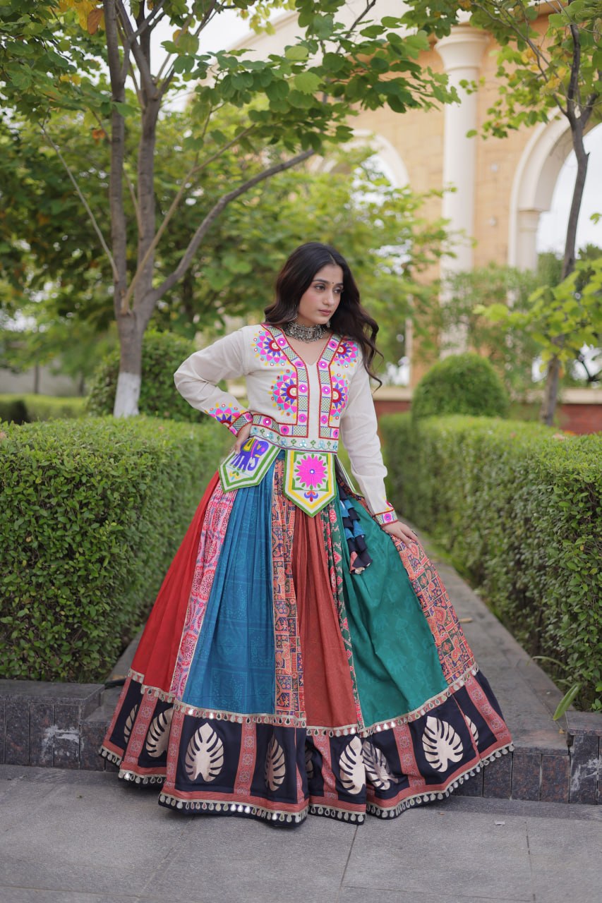 Dhriti Multicolor Cotton Printed Gota Lehenga Choli