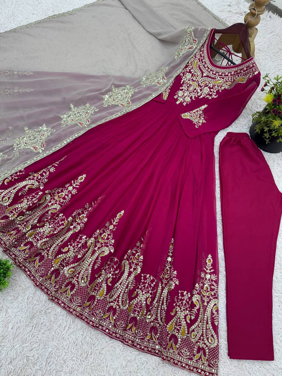 Tejvini Georgette Embroidered Pink Gown