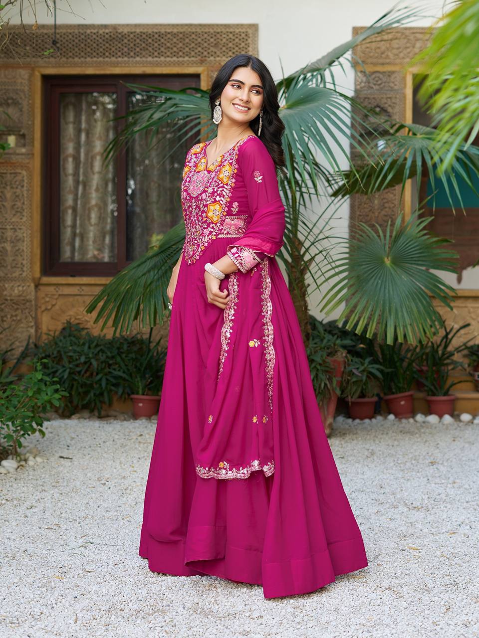 Pink Star Georgette Heavy Sequins Thread Work Gown with Dupatta