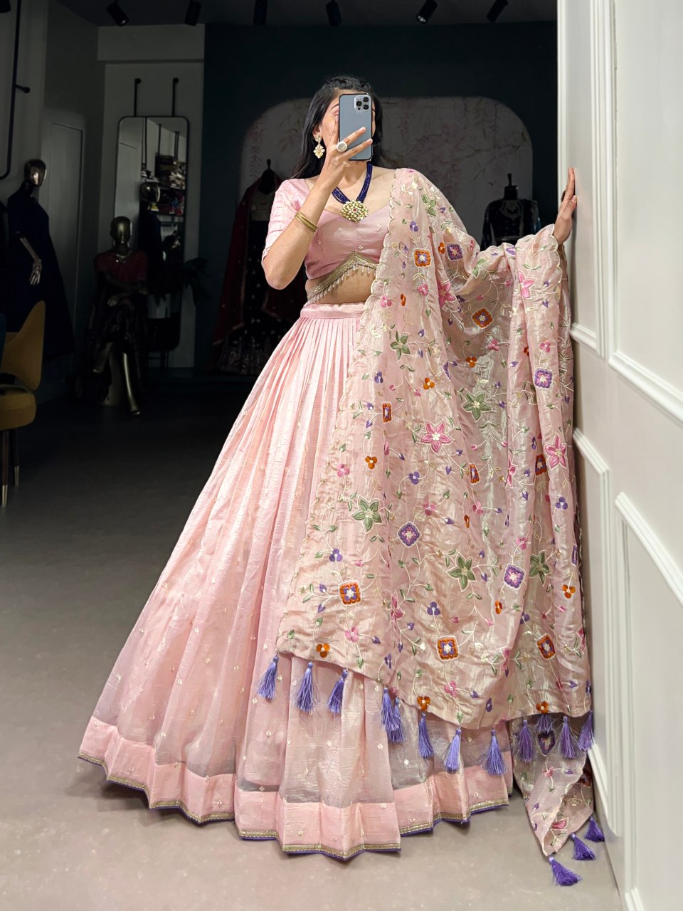 Sharvi pink gold crush embroidered lehenga set