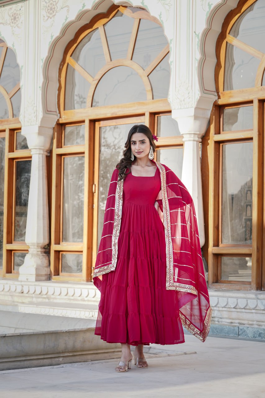 Dakshayani red georgette anarkali gown set