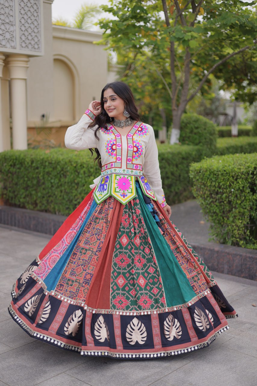 Dhriti Multicolor Cotton Printed Gota Lehenga Choli