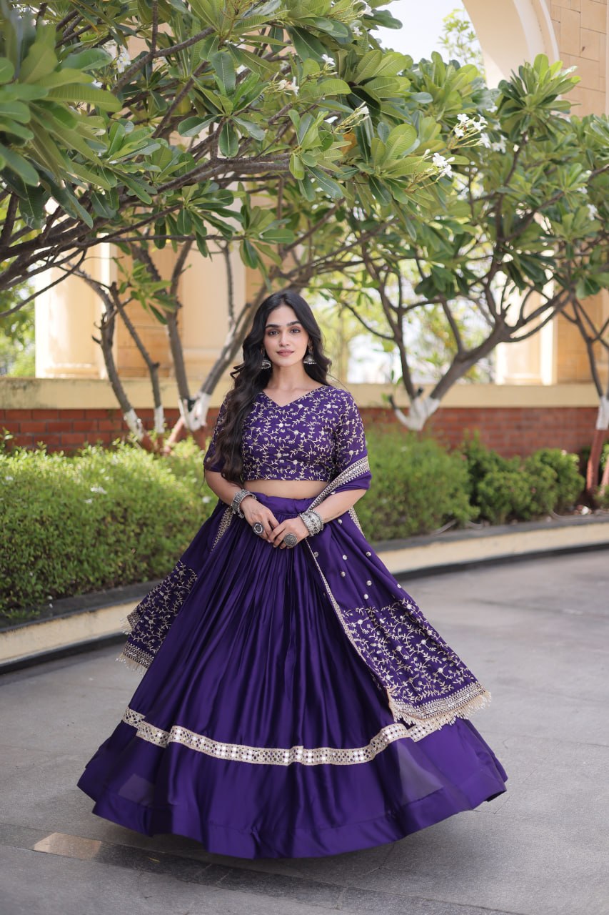 Subhadra Purple Glory Satin Embroidery Zari Sequins Lehenga