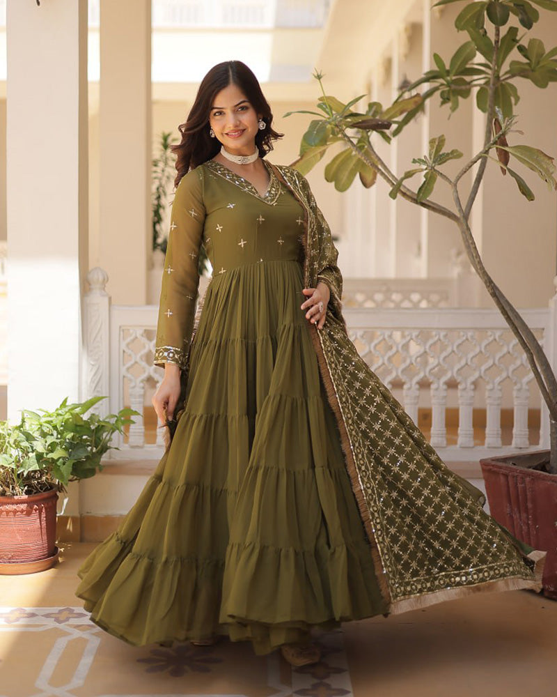 Ridhika mehendi green georgette anarkali gown suit set