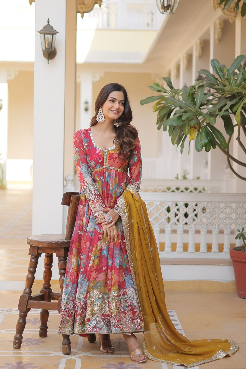 Matrika Pink Georgette Embroidered Anarkali Gown Set