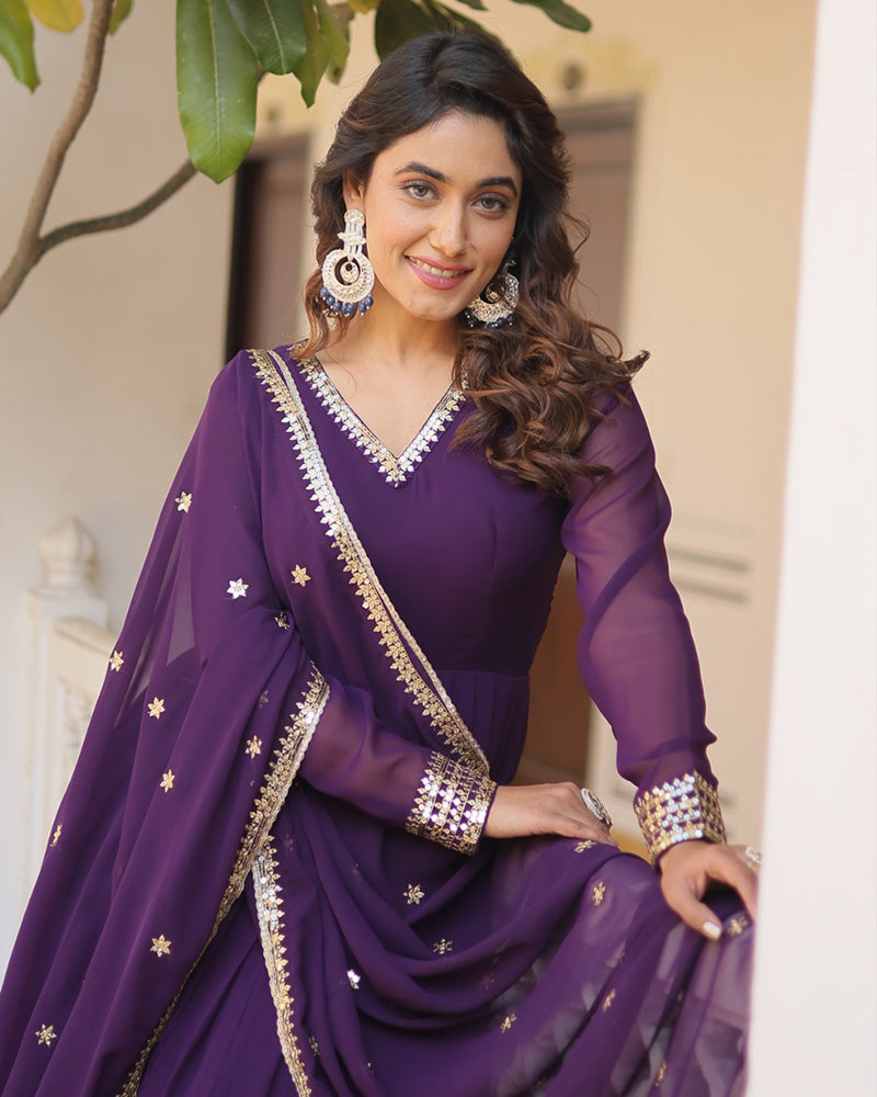 Pristine pizzazz sequined georgette flare suit set