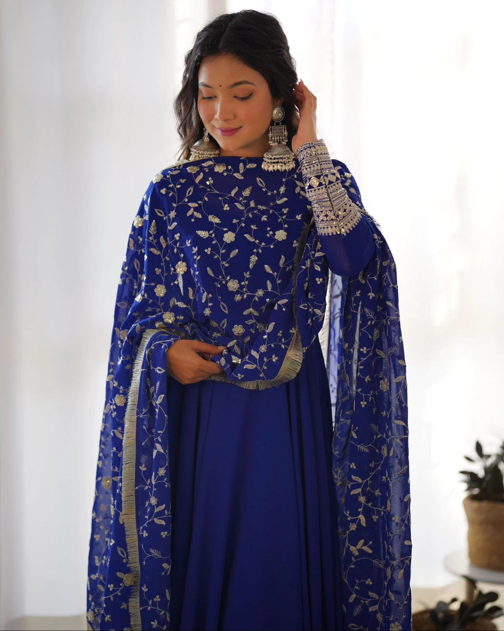 Glamorous Blue Anarkali Flared Kurti Set with Dupatta