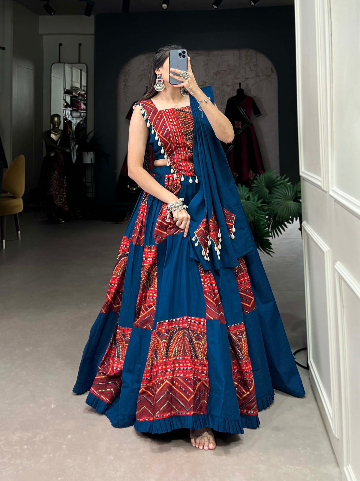 Yamini Multicolor Rayon Foil Print Kodi Lace Lehenga