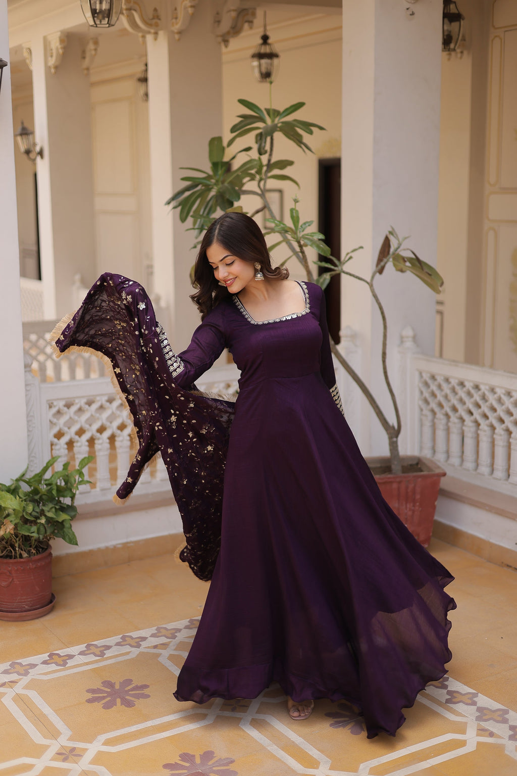 Aparajita Purple Vichitra Silk Anarkali Gown Set