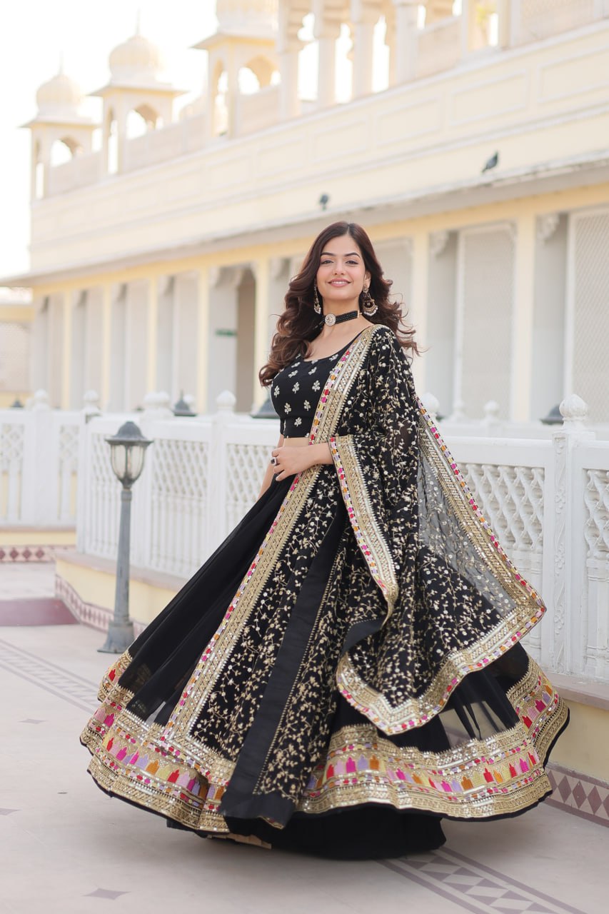 Sharada black georgette embroidered lehenga set