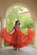 Bhavna Orange Faux Georgette Laheriya Kutchi Patchework Gown