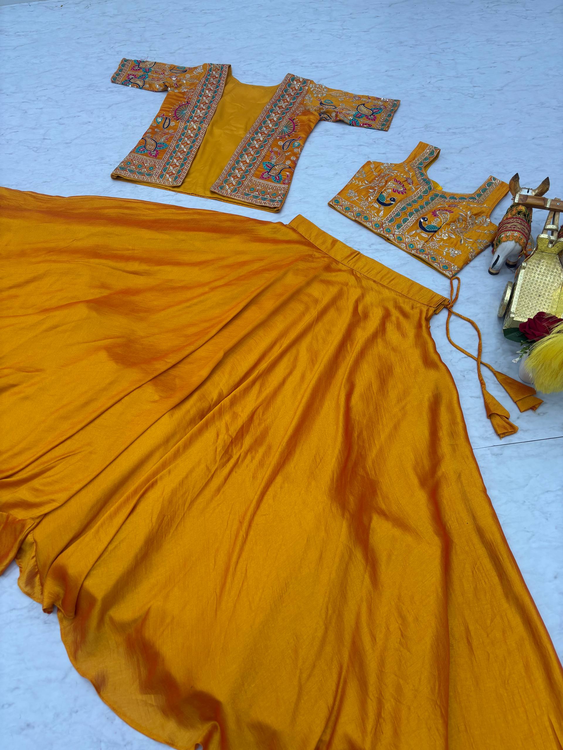 Devisha designer silk lehenga choli with embroidery koti set