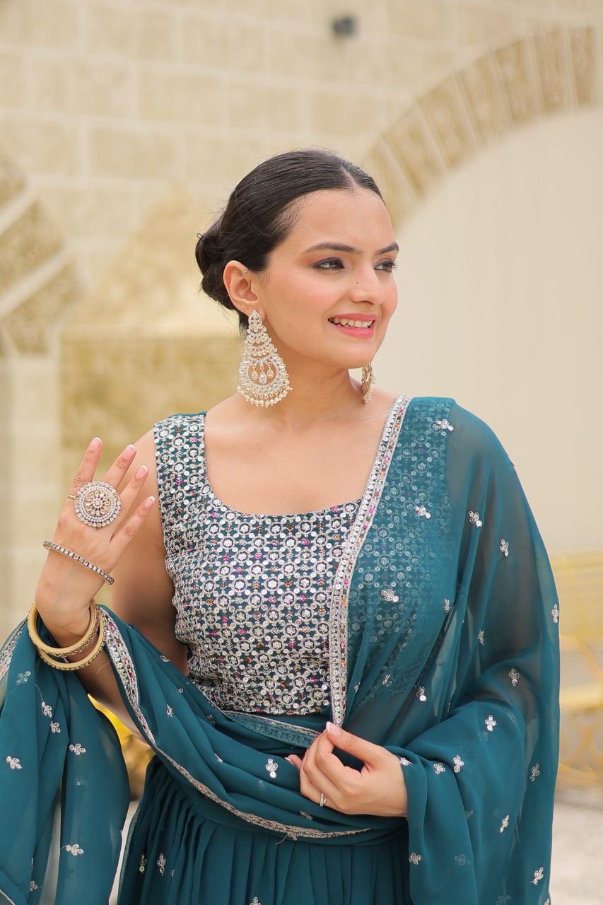 Avira Faux Georgette Embroidery Sequance Lehanga Set