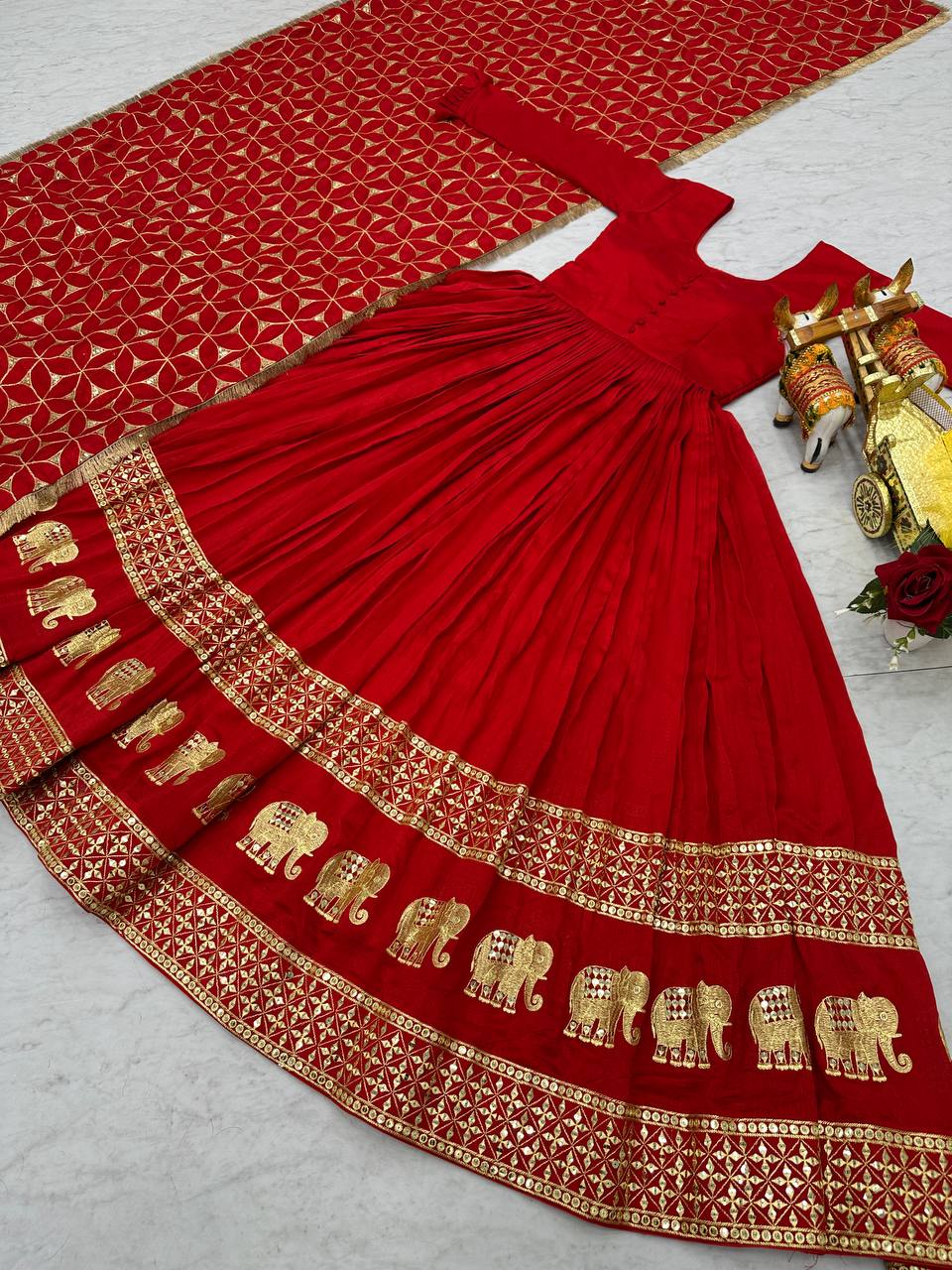 Pragnika Pure Silk Embroidered Gown with Dupatta