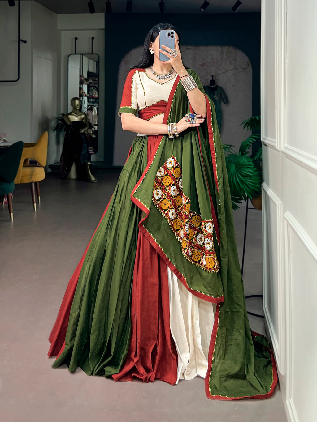 Varsha Multicolor Cotton Gamthi Lehenga