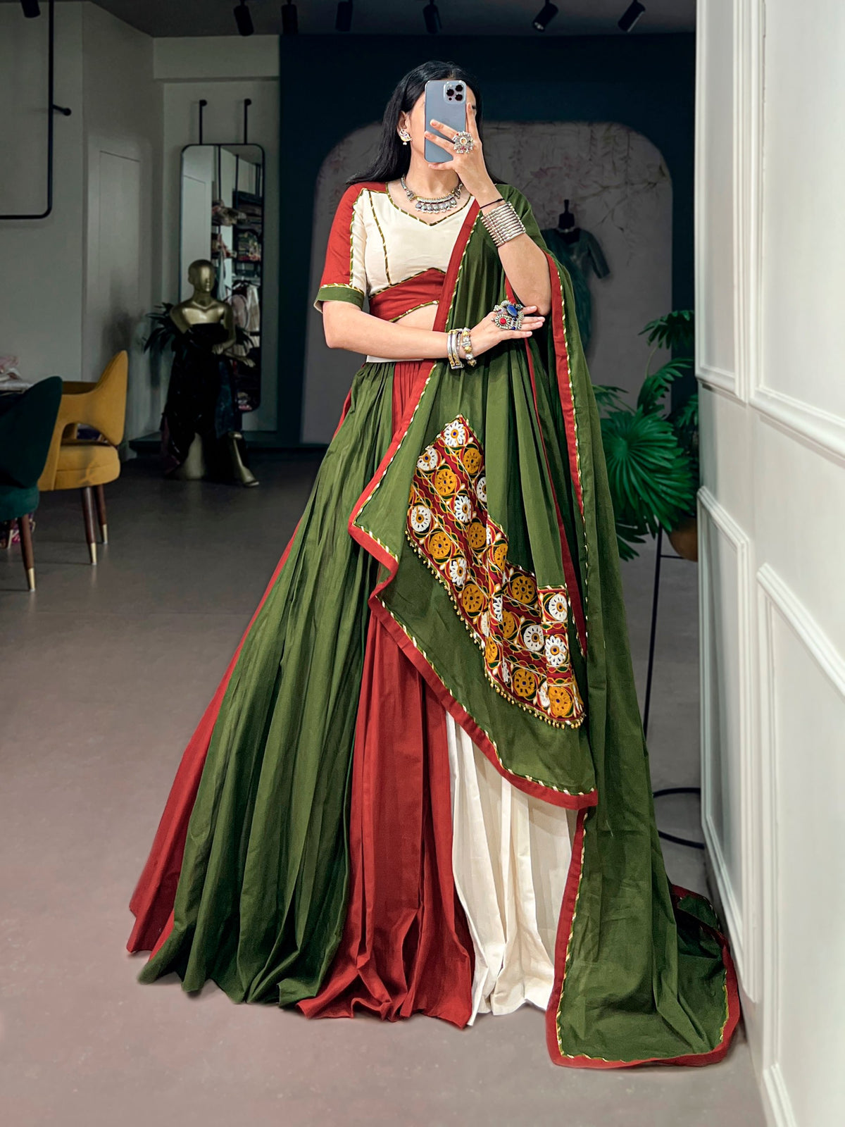 Varsha Multicolor Cotton Gamthi Lehenga