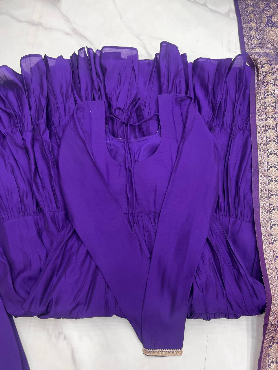 Ashika Roman Silk Flared Purple Anarkali Suit