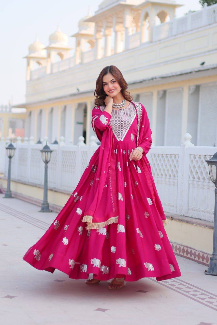 Veronika Pink Georgette Embroidered Anarkali Gown Set