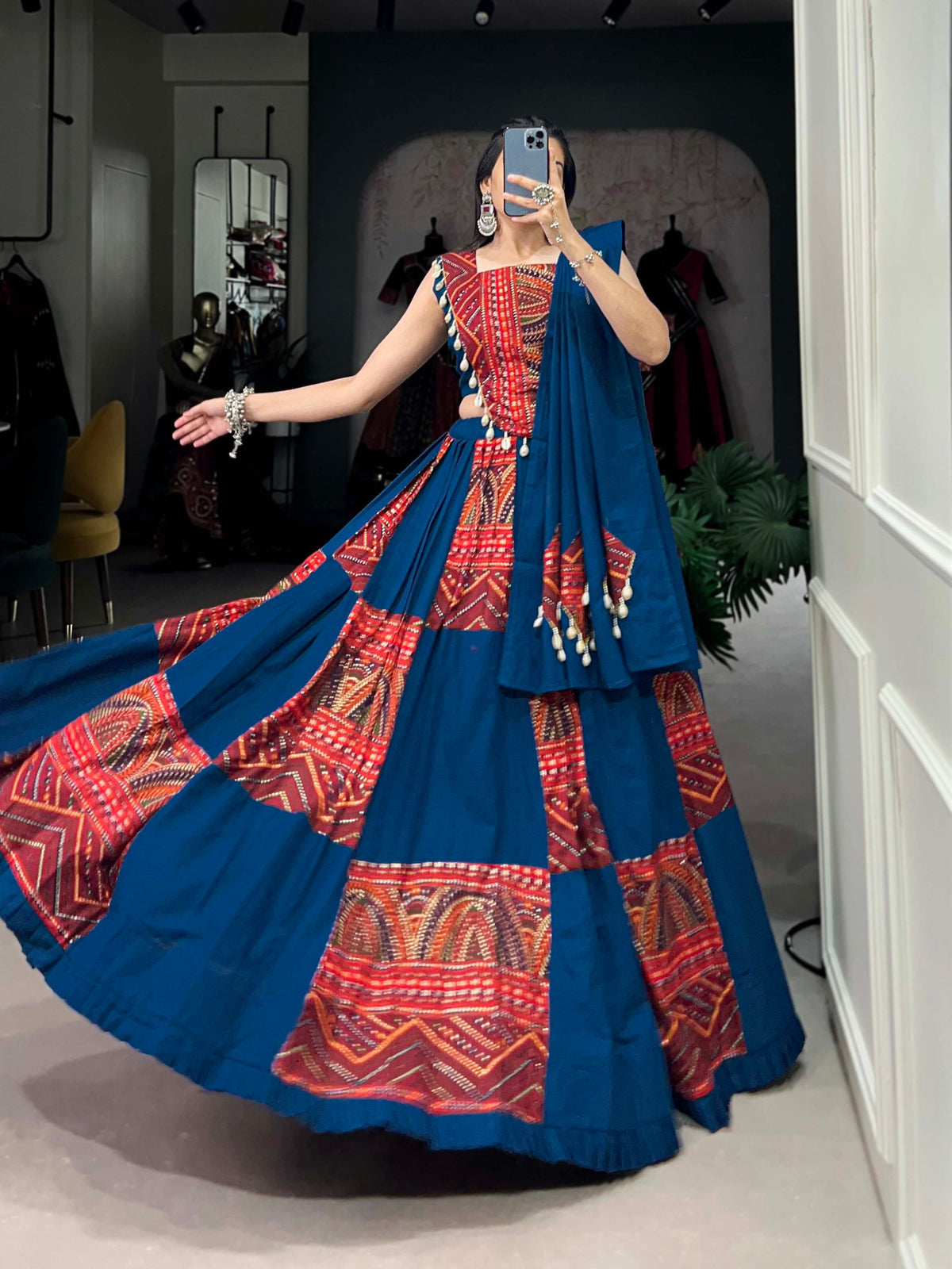 Yamini Multicolor Rayon Foil Print Kodi Lace Lehenga