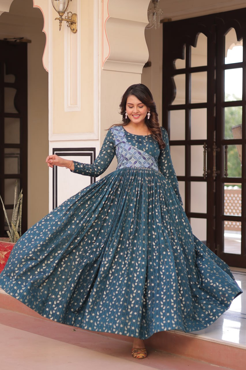Vani Choli Printed Flared Rama Color Gown