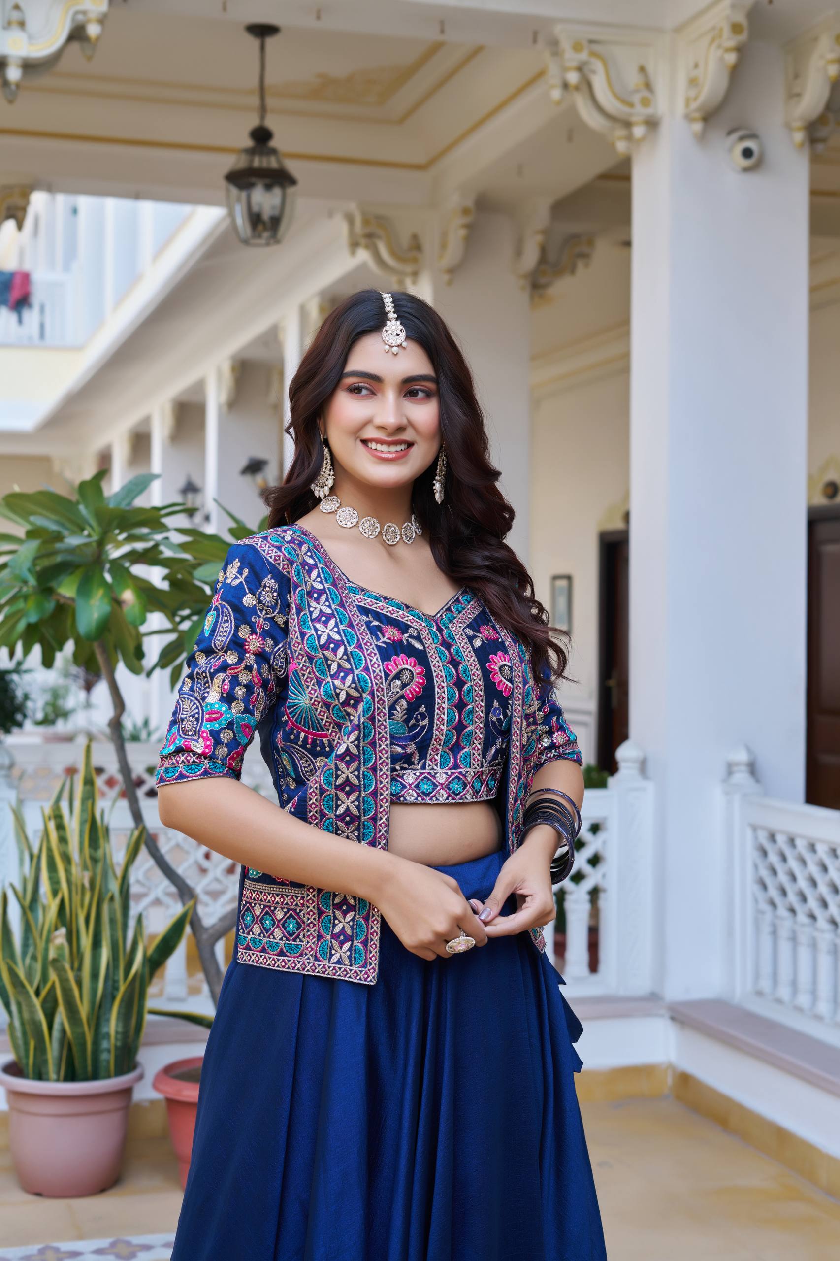 Devisha Blue Color Vichitra Silk Lehenga Choli with Embroidery Koti