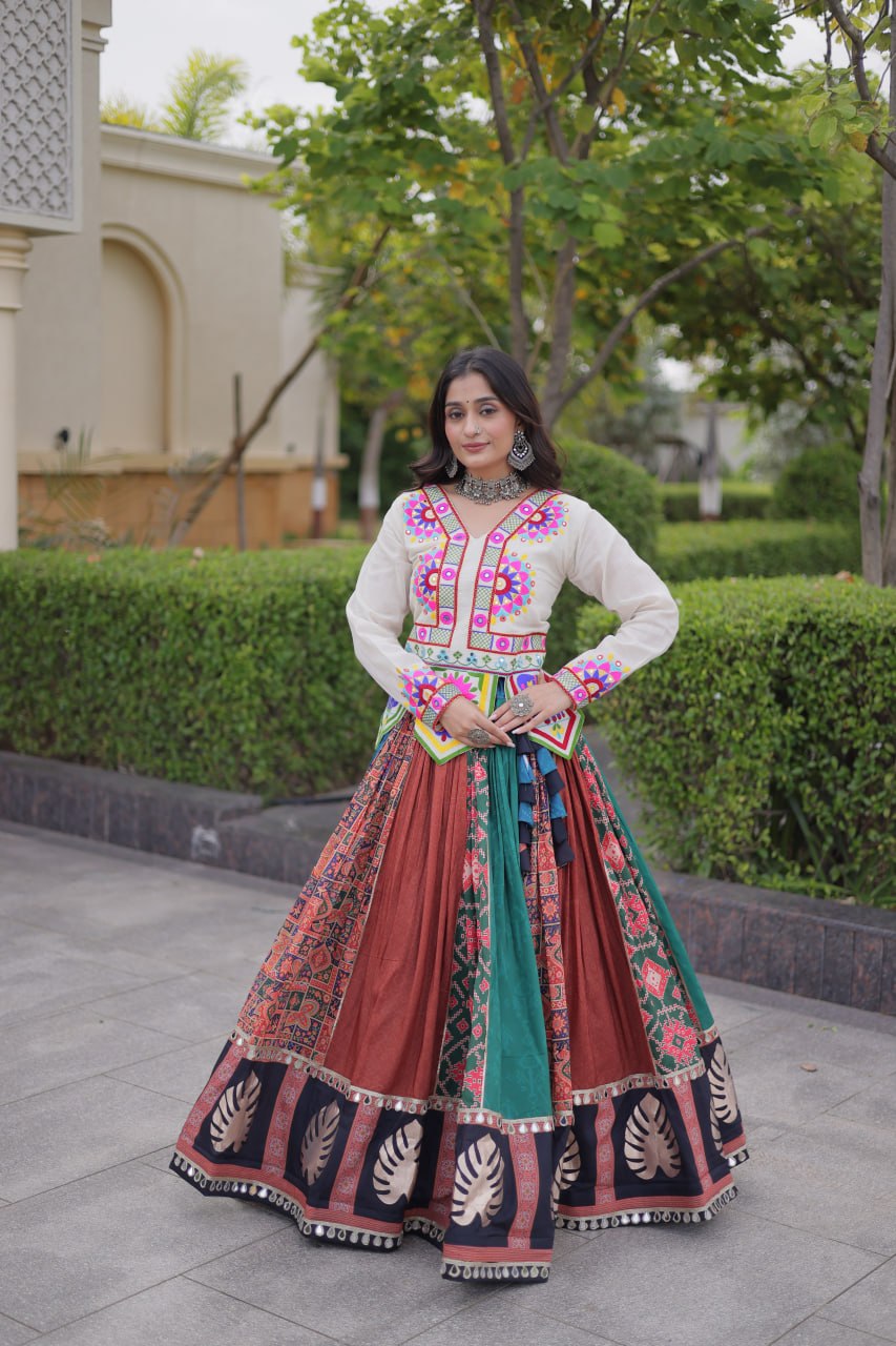 Dhriti Multicolor Cotton Printed Gota Lehenga Choli