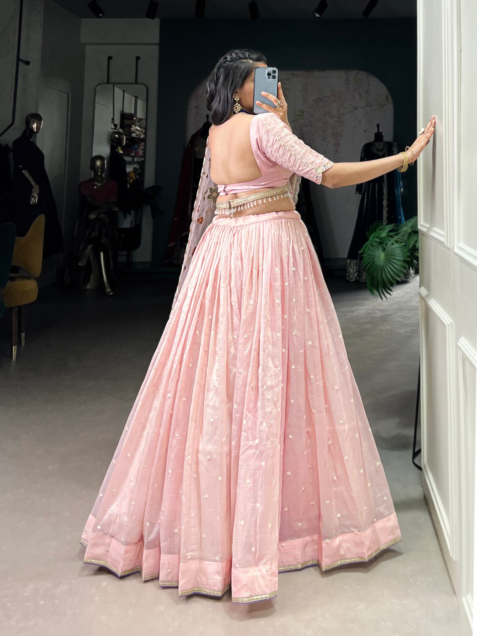 Sharvi pink gold crush embroidered lehenga set
