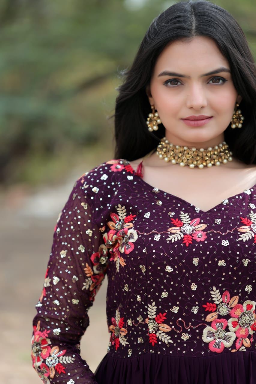 Radiant Charisma: Embroidered Sequin-Adorned Double Frill Gown