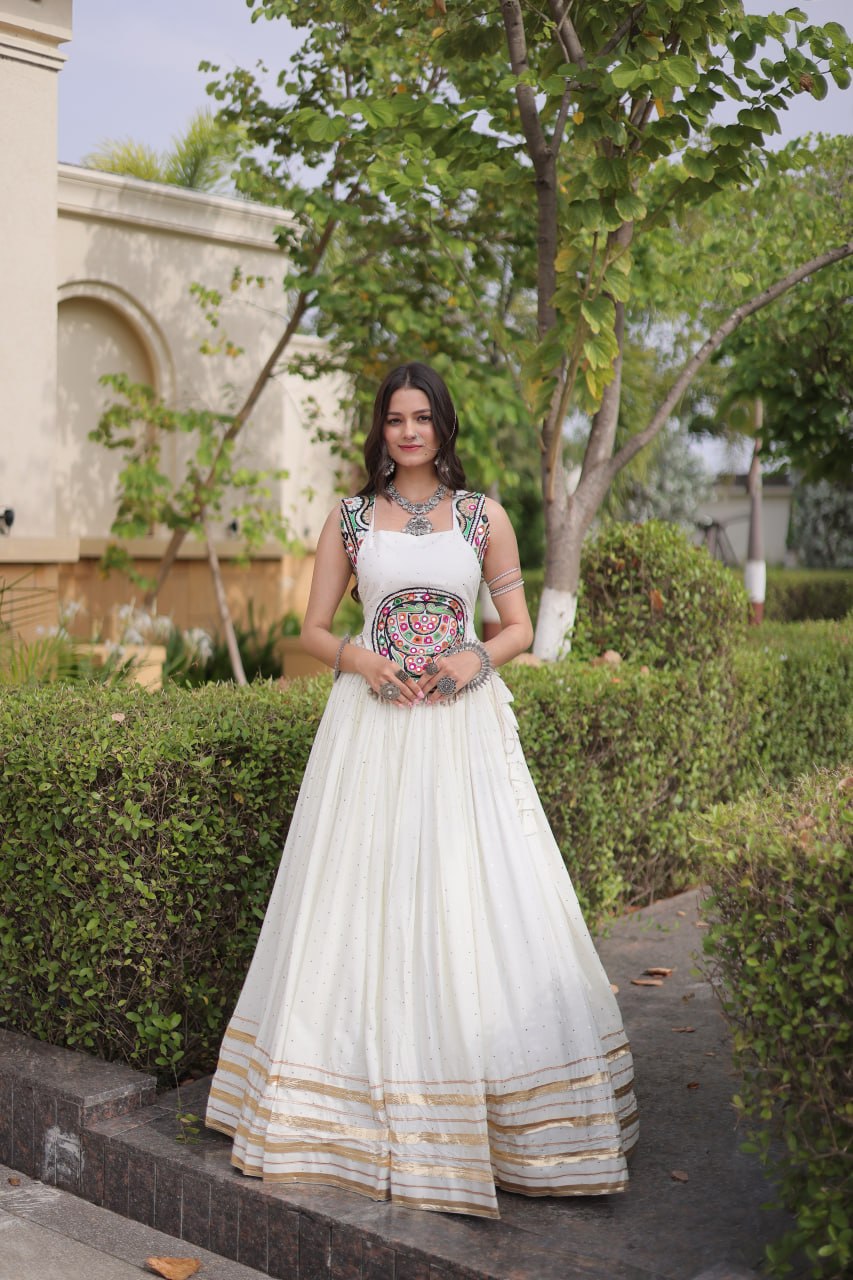 Yashvi White Reyon Mukesh Patti Lace Lehenga Choli