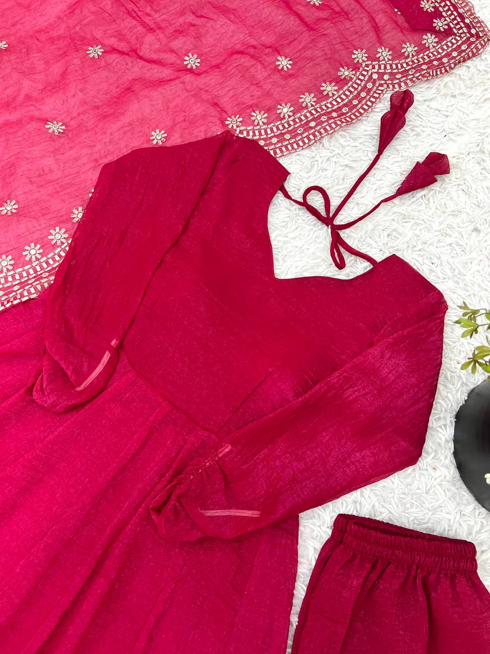 Tiya Fandy Silk Pink Anarkali Suit