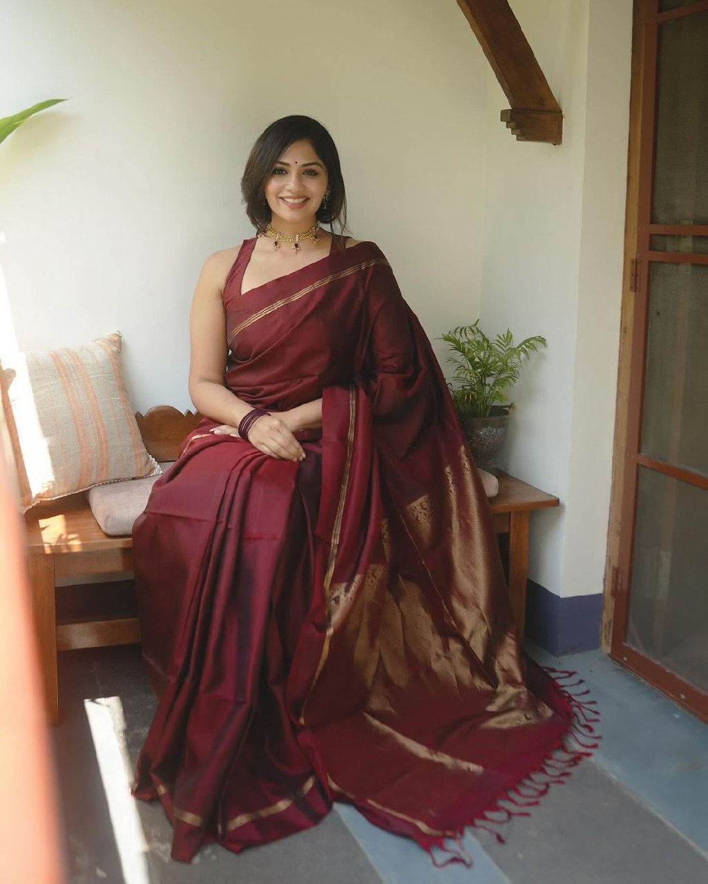 Niva Maroon Pure Banarasi Silk Saree